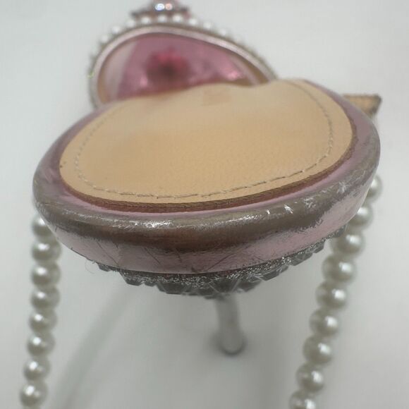 Mach & Mach Pink Crystals Embellishments Faux Pearls Ankle Straps Pumps Sz 37.5 - Picture 8 of 12